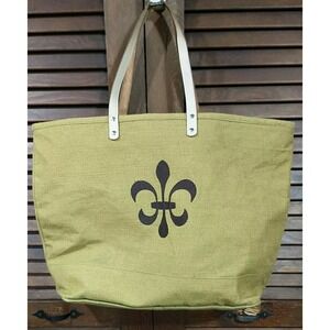 Ballard Design Tote Bag Overnight bag Fleur-de-lis size 21" x 14" Mustard/Green